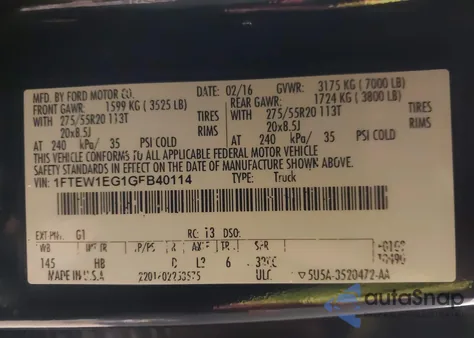 2016 Ford F-150 Lariat from USA, damaged, VIN 1FTEW1EG1GFB40114